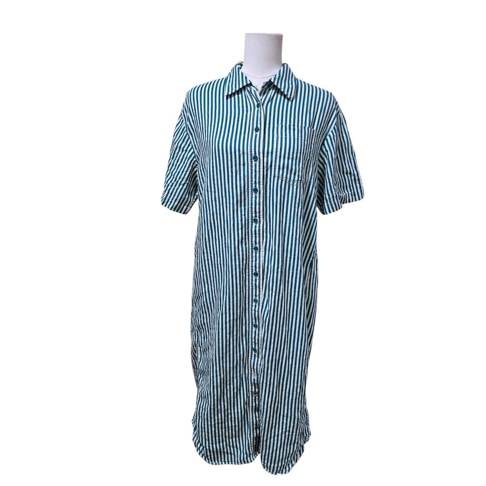 Whistles green Striped Linen Blend Button Down Shirt Dress US 10